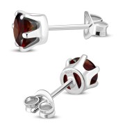 5mm Round Prong-Set Garnet Sterling Silver Stud Earrings - e444